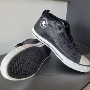 Converse Kids Leather Mid Top Black and White Slip On Sneakers / Junior Size 3
